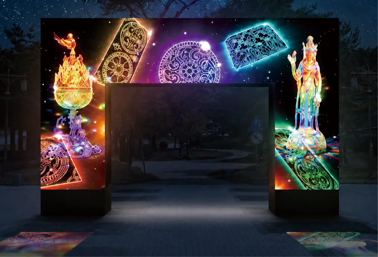 Buyeo Jeongnimsaji Media Art Festival — Live projection mapping on the Five-story Stone Pagoda at Jeongnimsaji