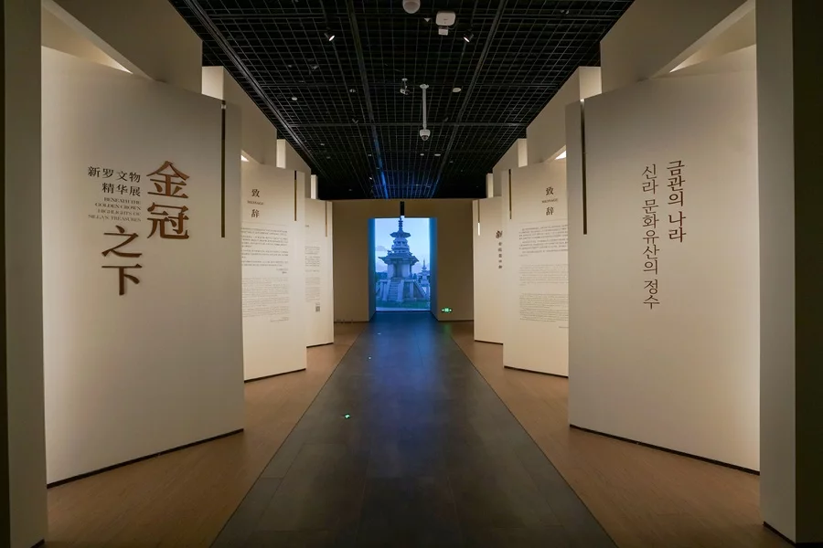 상하이 신라 특별전 — 상하이박물관 동관 신라 특별전 실제 전시장, 2026년.